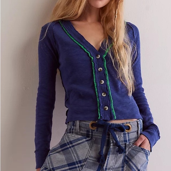 Free People Cardigan Womens XS We The Free Tipton Cardi Cropped Preppy Fall - Picture 1 of 7